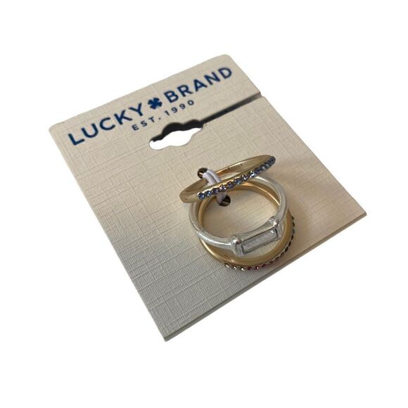 Delicate Pave Ring Stack in Matte Tones of Silver & Gold. - Picture 2 of 5